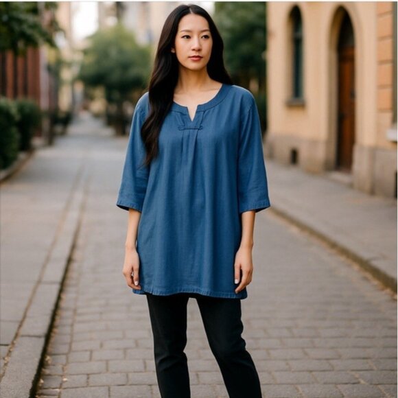 Stylus Tunic Top Mini Dress Women Small Chambray  Casual Spring Summer - Picture 1 of 9